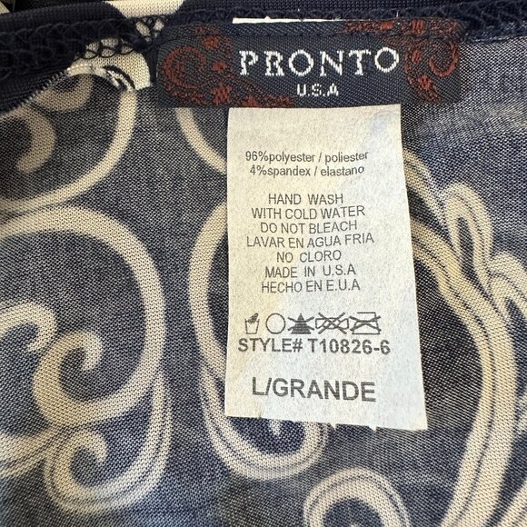 Pronto USA Women Blouse Blue/White Size Large Round Neck Batwing Short Sleeves - Picture 2 of 5